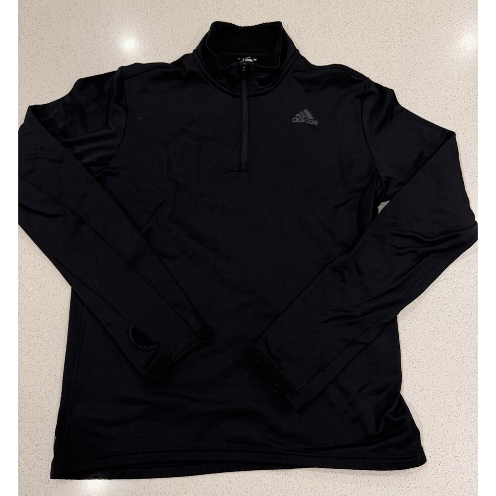 Adidas Response Climawarm Black Running 1/4 Zip Pullover Jacket W/ Thumbhole Cuf